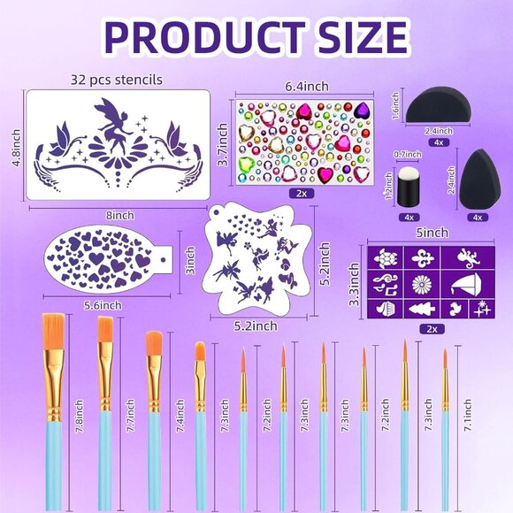 Face Paint Stencils Kit Reusable Body Art Templates for Halloween Parties - Picture 2 of 7